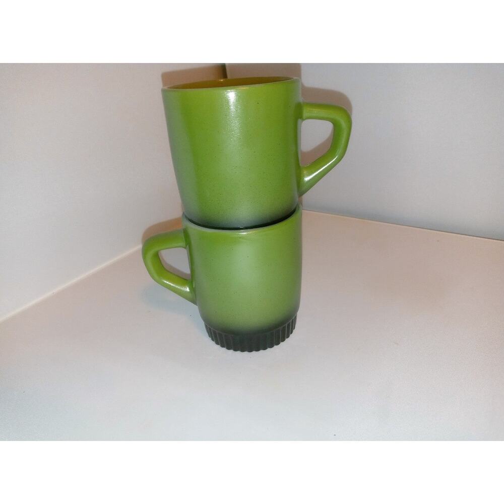 Anchor Hocking Avocado Green Stackable Fire King Mugs Black Ombre - Picture 5 of 5